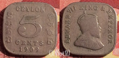 Цейлон 5 центов 1909 года, KM# 103, 252i-131