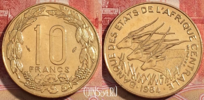 Центральная Африка 10 франков 1984 года, KM# 9, 258-045