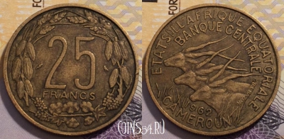 Центральная Африка 25 франков 1962 года, KM# 4, 236-005