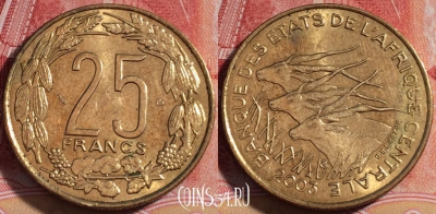 Центральная Африка 25 франков 2003 года, KM# 10, 255-004