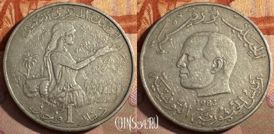 Тунис 1 динар 1983 года, KM# 304, 374s-122