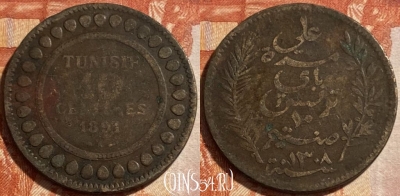 Тунис 10 сантимов 1891 года, KM# 222, 494р-068 ♛