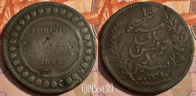 Тунис 10 сантимов 1893 г., RARE, KM# 222, 155s-100 ♛
