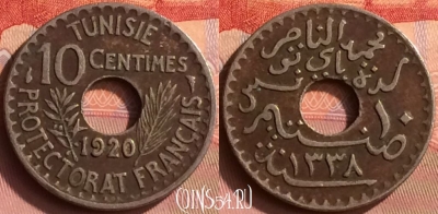 Тунис 10 сантимов 1920 года, KM# 243, 395o-009 ♛