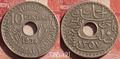 Тунис 10 сантимов 1938 года, KM# 259, 069b-041