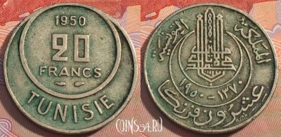 Тунис 20 франков 1950 года, KM# 274, 115c-010