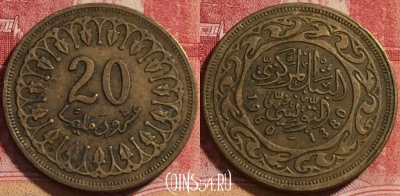 Тунис 20 миллимов 1960 года, KM# 307, 078a-016