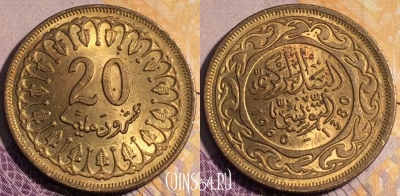 Тунис 20 миллимов 1960 года, KM# 307, 187a-048