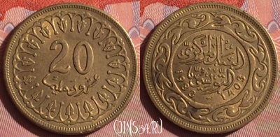 Тунис 20 миллимов 1983 года, KM# 307, 055i-075