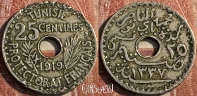 Тунис 25 сантимов 1919 года, KM# 244, 126s-081 ♛