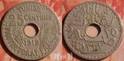 Тунис 25 сантимов 1919 года, KM# 244, 438-017