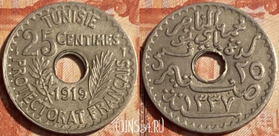 Тунис 25 сантимов 1919 года, KM# 244, 500р-124 ♛