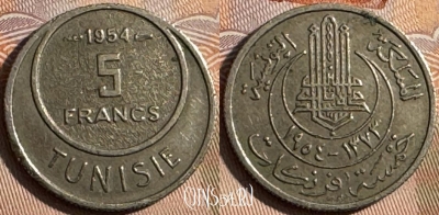 Тунис 5 франков 1954 года, KM# 277, 251s-131 ♛