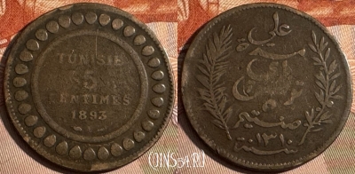 Тунис 5 сантимов 1893 года, KM# 221, 238s-067 ♛