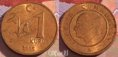 Турция 1 куруш 2015 года, KM# 1239, 094c-090