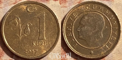 Турция 1 куруш 2017 года, KM# 1239, 488р-116