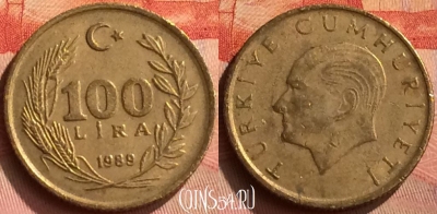 Турция 100 лир 1989 года, KM# 988, 262n-132