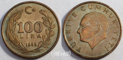 Турция 100 лир 1989 года, см. состояние, 81-041b