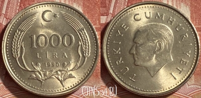 Турция 1000 лир 1990 года, KM# 997, 492р-006