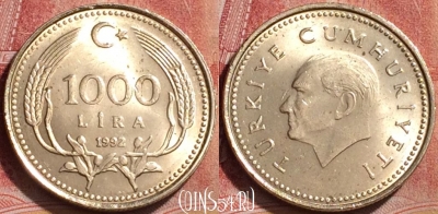 Турция 1000 лир 1992 года, KM# 997, 186l-050