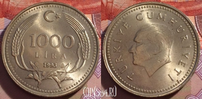 Турция 1000 лир 1993 года, KM# 997, 095b-134