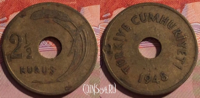 Турция 2 1/2 куруша 1948 года, KM# 885, 178c-091
