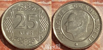 Турция 25 курушей 2014 года, KM# 1242, 488р-048