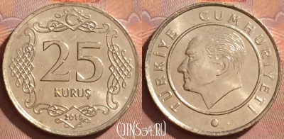 Турция 25 курушей 2019 года, KM# 1242, 369k-044