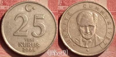 Турция 25 новых курушей 2005 года, KM# 1167, 050l-011