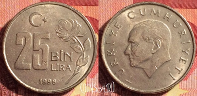 Турция 25.000 лир 1998 года, KM# 1041, 259i-118