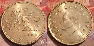 Турция 2500 лир 1992 года, KM# 1015, 172a-037