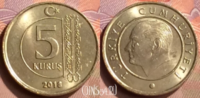 Турция 5 курушей 2018 года, KM# 1240, 416-091