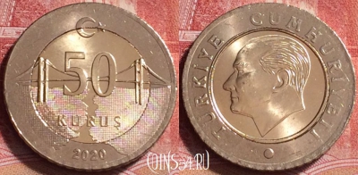 Турция 50 курушей 2020 года, KM# 1243, UNC, 252j-057