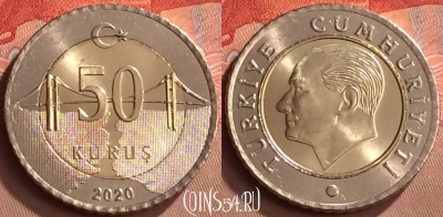 Турция 50 курушей 2020 года, KM# 1243, UNC, 255m-127
