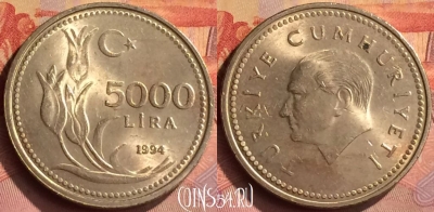 Турция 5000 лир 1994 года, KM# 1025, 283n-125