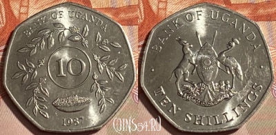Уганда 10 шиллингов 1987 года, KM# 30, 464q-003
