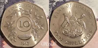 Уганда 10 шиллингов 1987 года, KM# 30, a091-119