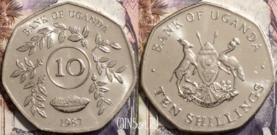 Уганда 10 шиллингов 1987 года, KM# 30, UNC, 135-094