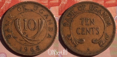 Уганда 10 центов 1968 года, KM# 2, 118d-097