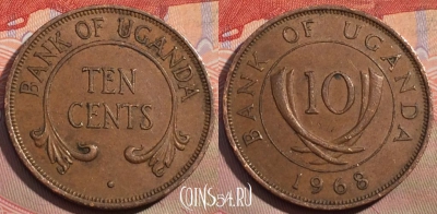 Уганда 10 центов 1968 года, KM# 2, 154a-032