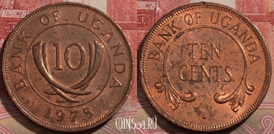 Уганда 10 центов 1975 года, KM# 2, 217-014