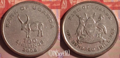 Уганда 100 шиллингов 2008 года, KM# 67a, 063j-005
