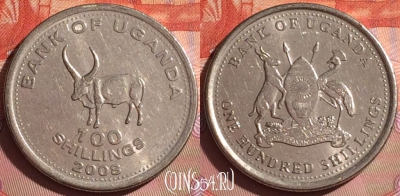 Уганда 100 шиллингов 2008 года, KM# 67a, 339i-055