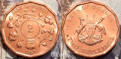 Уганда 2 шиллинга 1987 года, KM# 28, UNC, 135-099