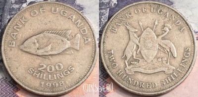 Уганда 200 шиллингов 1998 года, KM# 68, a100-092