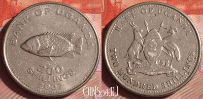 Уганда 200 шиллингов 2007 года, KM# 68a, 337i-054