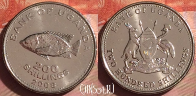 Уганда 200 шиллингов 2008 года, KM# 68a, 041i-060