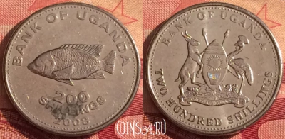 Уганда 200 шиллингов 2008 года, KM# 68a, 244i-177