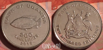 Уганда 200 шиллингов 2015 года, KM# 68a, 239f-019