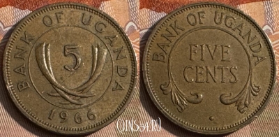 Уганда 5 центов 1966 года, KM# 1, s063t-119